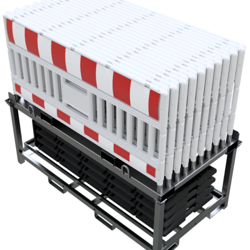 Combivoordeel, complete set met veiligheidshekken. Inclusief pallet van verzinkt staal met opzetdeel en valbeveiliging voor veilig transport en opslag
